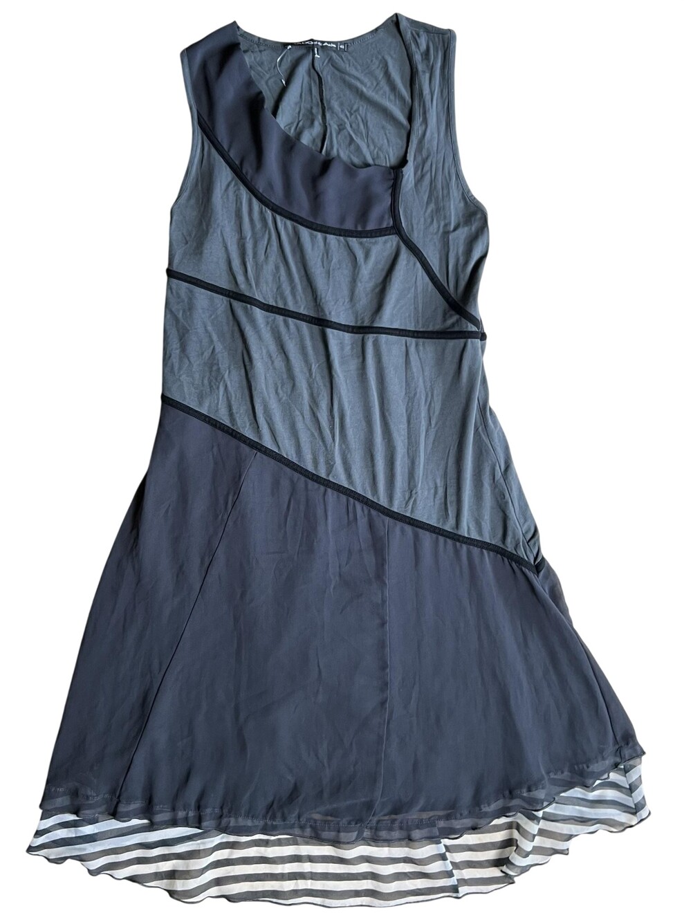 Mado Et Les Autres Dress Womens 40 Gray Trapeze Swing Tank Hi-Low Sheer Layered
